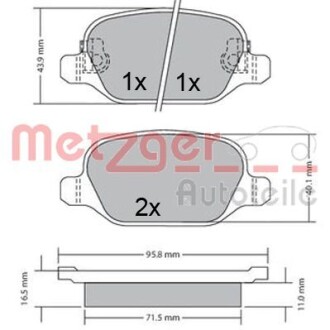 Колодки гальмівні дискові, комплект METZGER 1170680