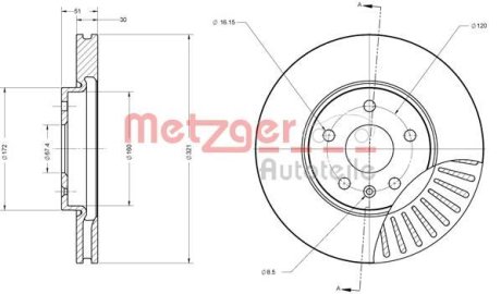 Тормозной диск METZGER 6110176 (фото 1)