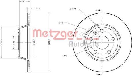 Тормозной диск METZGER 6110574