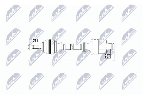 Піввісь права (на шплінт) Renault Clio II 1.1/1.2/16V/1.4/16V/1.5dCi/1.6/1.9D/dTi 98-, Kangoo 1.2/16V/1.4/1.5dCi/1.6 16V/1.9D/dTi 98- L:754/A:21/K:23/ABS:26 NTY NPW-RE-014