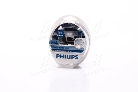 Автолампа WhiteVision Ultra H4 P43t-38 55 W 60 W светло-голубая PHILIPS 12342WVUSM