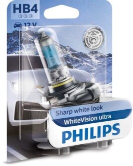 Автолампа WhiteVision Ultra HB4 P22d 51 W синяя PHILIPS 9006WVUB1