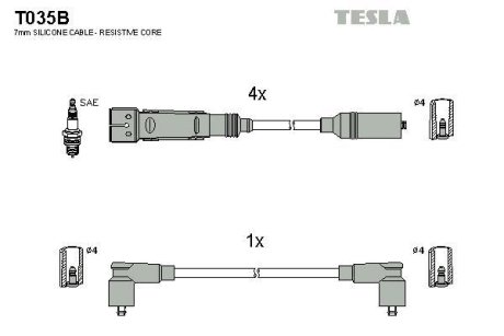 Провода высоковольтные, комплект Vw Polo classic 1.6 (95-01),Vw Polo variant 1.6 (97-01) BLATNA TESLA T035B (фото 1)