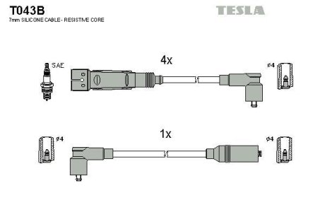 Комплект кабелiв запалювання TESLA T043B