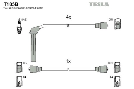 Комплект кабелiв запалювання TESLA T105B