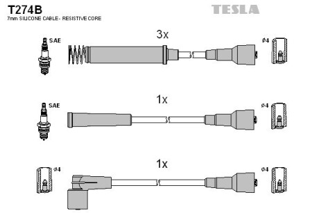 Комплект кабелiв запалювання TESLA T274B