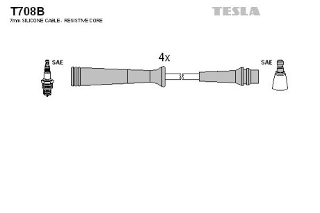 Комплект кабелiв запалювання TESLA T708B