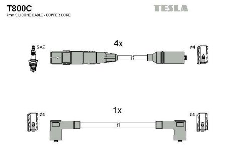 Комплект кабелiв запалювання TESLA T800C