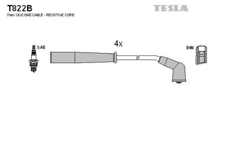 Комплект кабелiв запалювання TESLA T822B