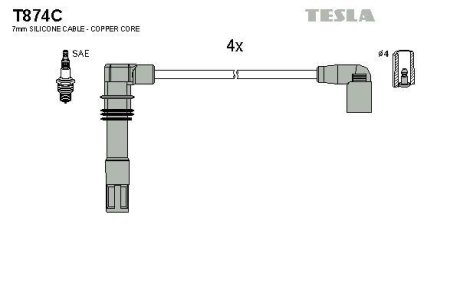 Комплект кабелiв запалювання TESLA T874C (фото 1)