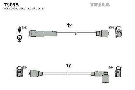 Комплект кабелiв запалювання TESLA T908B