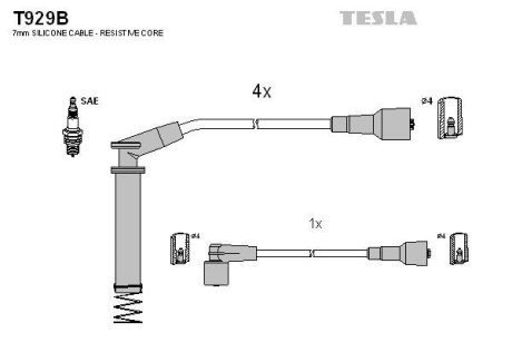 Провода высоковольтные, комплект Opel Vectra B (96-03) BLATNA TESLA T929B (фото 1)