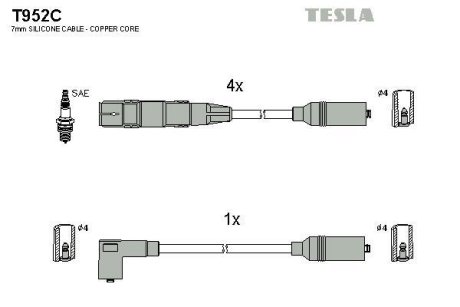 Комплект кабелiв запалювання TESLA T952C