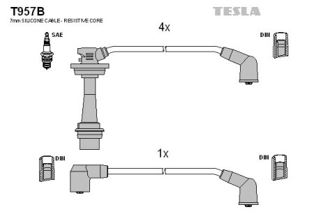 Комплект кабелiв запалювання TESLA T957B