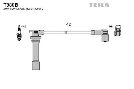 Провода высоковольтные, комплект Mazda 323S (94-02) BLATNA TESLA T980B (фото 1)