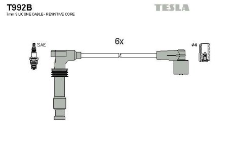 Провода высоковольтные, комплект Opel Omega b 3.0 (94-01),Opel Omega b 2.5 (94-00) BLATNA TESLA T992B