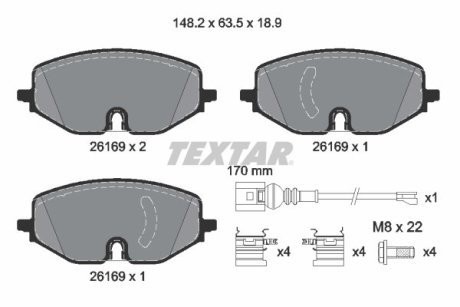 Колодки гальмівні дискові AUDI/FORD/SKODA/VW A3/Connect/Octavia \'\'F \'\'19>> TEXTAR 2616901 (фото 1)