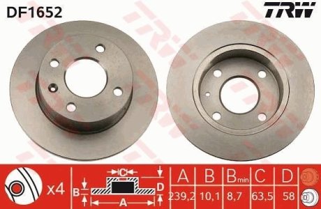 Диск гальмівний (1 шт.) FORD (Europe) Escort/Escort 35/Escort 55/Escort 60/Escort-Express 35/Es TRW DF1652