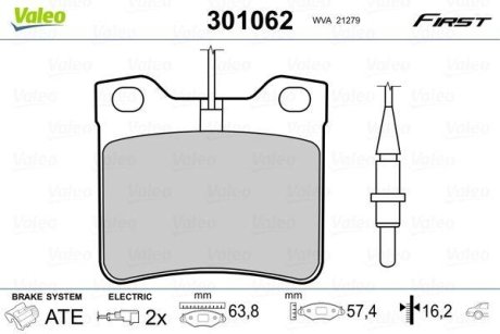 Гальмівні колодки дискові MERCEDES V-Class/Vito "2,0-2,8 "R "96-03 VALEO 301062 (фото 1)