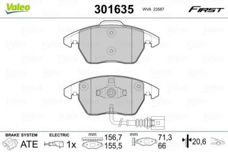 Гальмівні колодки дискові VAG A1/A3/TT/Fabia/Octavia/Caddy/CC/Golf/Jetta/Passat "1,0-3,6 "F "99>> VALEO 301635 (фото 1)