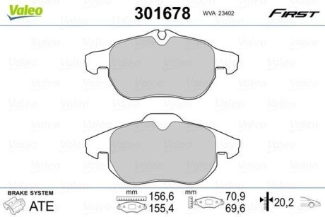 Гальмівні колодки дискові CADILLAC/FIAT/HYUNDAI/OPEL/SAAB BLS/GSantaFe/VectraC "1,6-3,2 "F "02>> VALEO 301678 (фото 1)