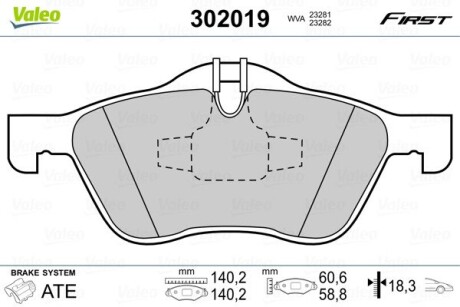 Гальмівні колодки дискові MINI Cooper/One "1,4-1,6 "F "01-07 VALEO 302019 (фото 1)