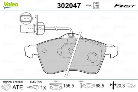 Гальмівні колодки дискові VW Transporter "2,5-2,8 "F "90-03 VALEO 302047