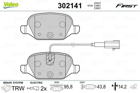 Гальмівні колодки дискові ABARTH/FIAT/LANCIA 500/Panda/Ypsilon/Idea "0,9-1,6 "R "04>> VALEO 302141