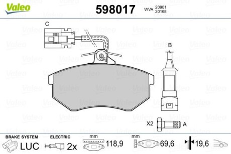 Колодки гальмівні дискові, комплект VALEO 598017