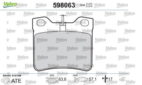 Колодки гальмівні дискові задні, комплект VALEO 598063