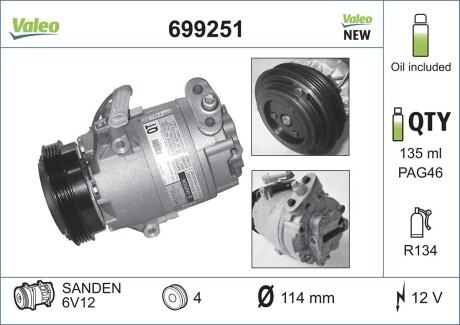 Компрессор, кондиционер VALEO 699251