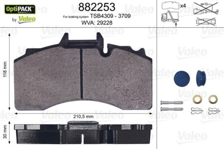 Колодки гальмівні, WVA29228 VALEO 882253 (фото 1)