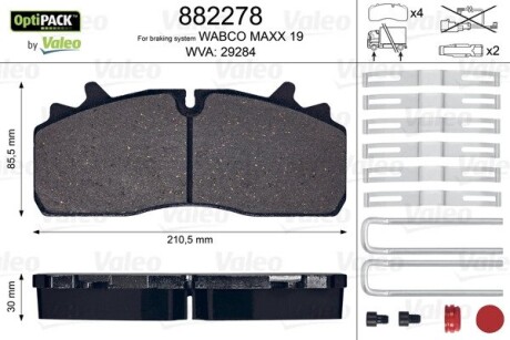 Колодки гальмівні WVA 29284; 210,85,5x30 VALEO 882278