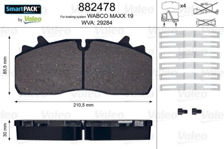 Колодки гальмівні WVA 29284; 210,85,5x30 VALEO 882478