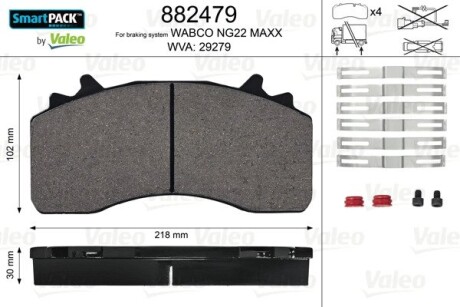 Колодки гальмівні WVA 29279; 217,5x107,6,2x30 VALEO 882479