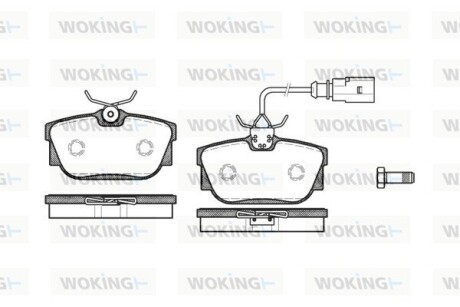 Гальмівні колодки зад. T4 98-03 (з датчиком) (94.8x51mm) WOKING P6673.01