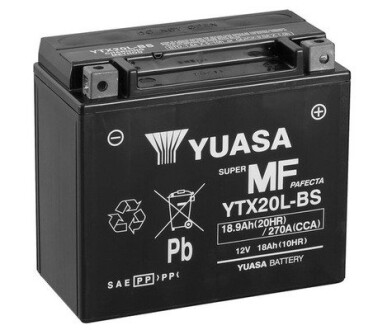 МОТО 12V 18,9Ah MF VRLA Battery (сухозаряжений) YUASA YTX20L-BS