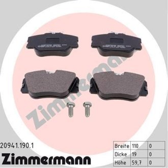 Колодки гальмівні дискові, комплект ZIMMERMANN 20941.190.1