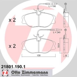 Колодки гальмівні дискові, комплект ZIMMERMANN 21801.190.1 (фото 1)