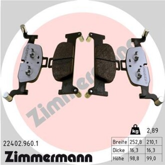 Гальмiвнi колодки дисковi низький рiвень пилу переднi ZIMMERMANN 224029601