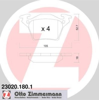 Колодки гальмівні дискові, комплект ZIMMERMANN 23020.180.1 (фото 1)