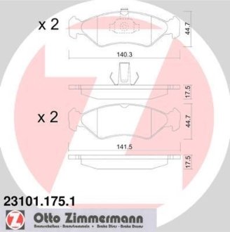 Колодки гальмівні дискові, комплект ZIMMERMANN 23101.175.1 (фото 1)