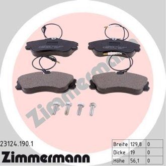 Колодки гальмівні дискові, комплект ZIMMERMANN 23124.190.1 (фото 1)