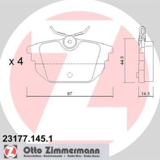 Колодки гальмівні дискові, комплект ZIMMERMANN 23177.145.1