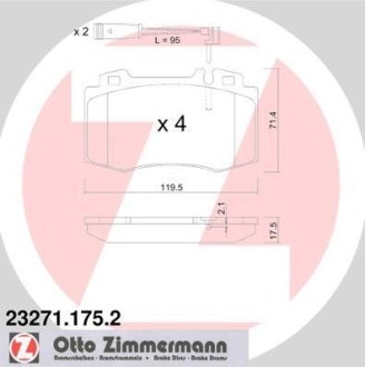 Колодки гальмівні дискові, комплект ZIMMERMANN 23271.175.2 (фото 1)