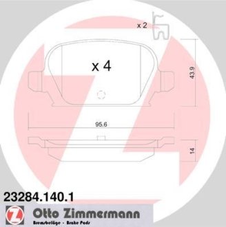 Колодки гальмівні дискові, комплект ZIMMERMANN 23284.140.1 (фото 1)