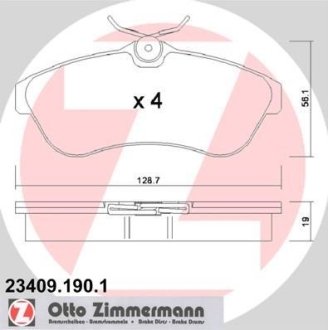 Колодки гальмівні дискові, комплект ZIMMERMANN 23409.190.1 (фото 1)