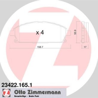 Колодки гальмівні дискові, комплект ZIMMERMANN 23422.165.1