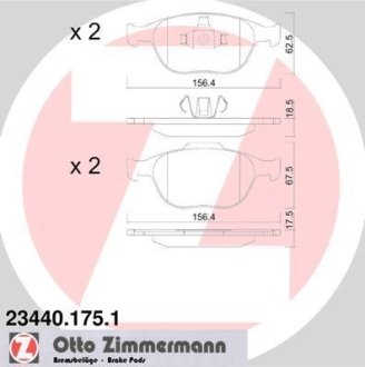 Колодки гальмівні дискові, комплект ZIMMERMANN 23440.175.1 (фото 1)