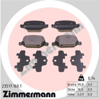 Колодки гальмівні дискові, комплект ZIMMERMANN 23517.160.1 (фото 1)